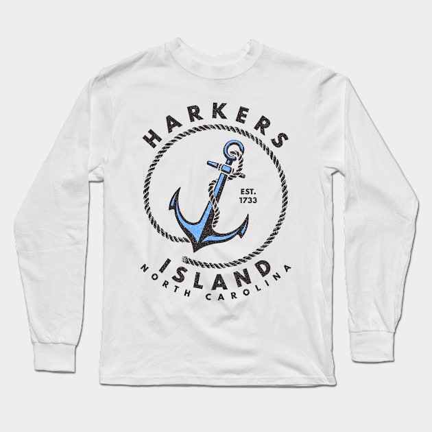 Vintage Anchor and Rope for Traveling to Harkers Island, North Carolina Long Sleeve T-Shirt by Contentarama